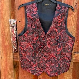 Diba Red and Black Paisley Vest & Tie